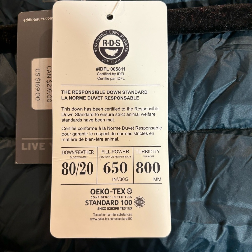EDDIE BAUER Sz XS CirrusLite Grey Goose Down Slim Puffer Coat Hooded Parka NEW - Picture 13 of 15